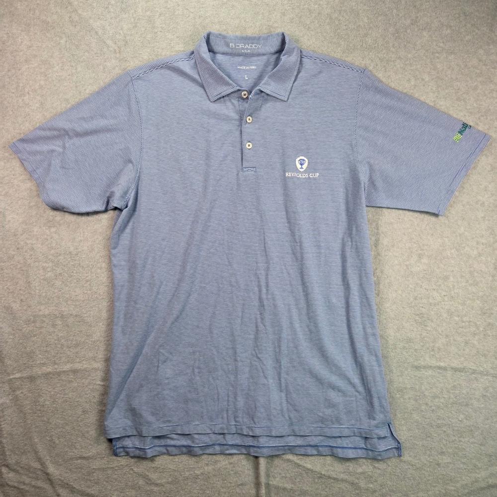 B. Draddy Polo Shirt Mens L Blue Striped Reynolds Cup Golf National Car Rental